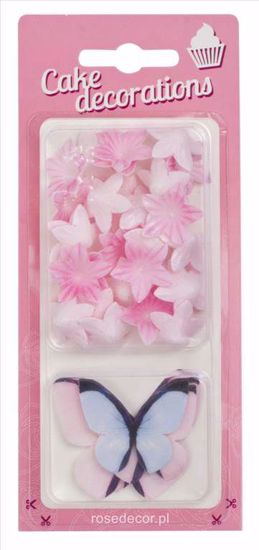 Obrazek ZESTAW KWIATKÓW W BLISTRZE MOTYLE -RÓŻ 240010 ROSE DECOR