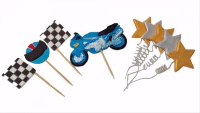 Obrazek CUKROWA DEKORACJA NA TORT PIKERY - MOTOCYKLE  EX6377 HOKUS