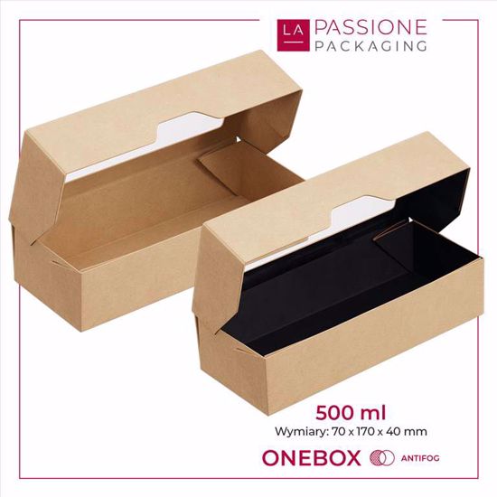 Obrazek OPAKOWANIE NA MAKARONIKI Z OKIENKIEM KARTONIK EKO BRĄZOWY 500ml 170x70x40 25szt.